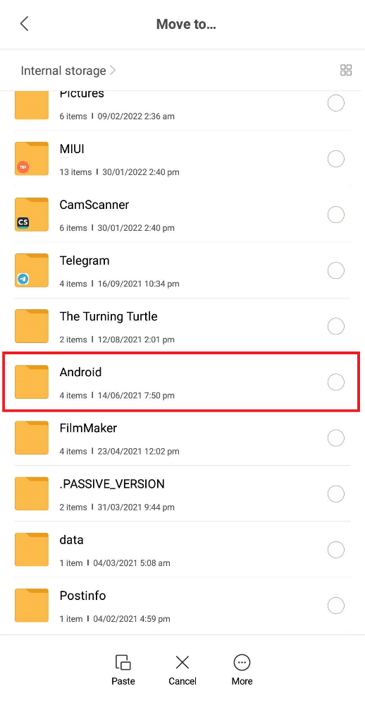 แตะที่โฟลเดอร์ Android จากรายการ วิธีเปิดไฟล์ MOBI บน Android