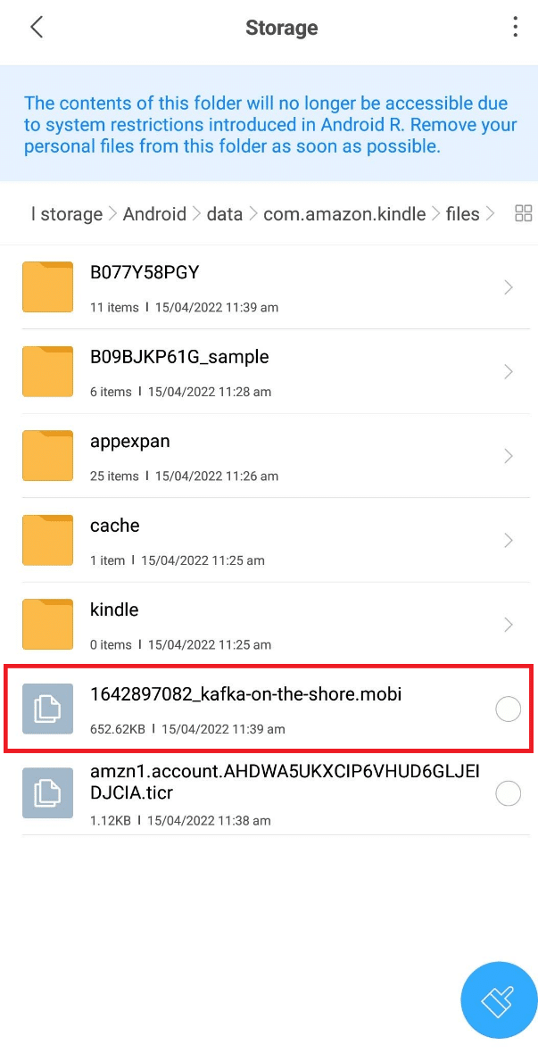 ไฟล์ MOBI จะถูกย้ายไปยังโฟลเดอร์ Kindle ทันที วิธีเปิดไฟล์ MOBI บน Android