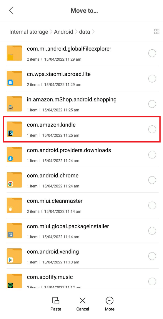 ค้นหาและแตะที่โฟลเดอร์ Kindle ชื่อ com.amazon.kindle วิธีเปิดไฟล์ MOBI บน Android