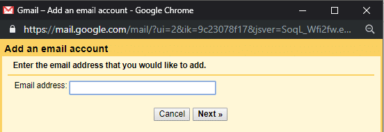 ในหน้าต่างใหม่ ให้พิมพ์ที่อยู่ Gmail เก่าของคุณ แล้วคลิก Next