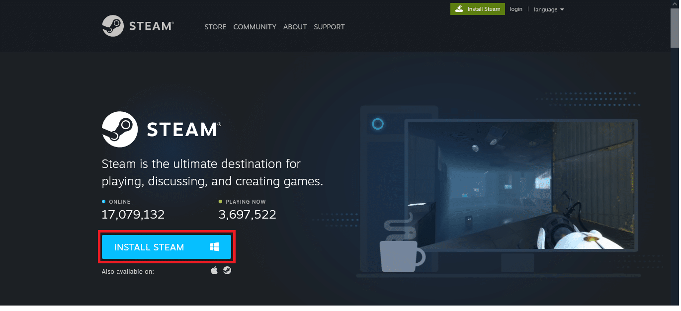 Cliquez sur INSTALLER STEAM pour télécharger le fichier d'installation. Correction de Steam bloqué lors de la préparation du lancement dans Windows 10