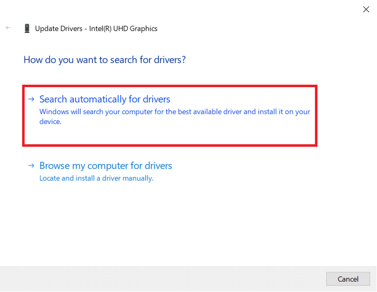 cliquez sur Rechercher automatiquement les pilotes.
