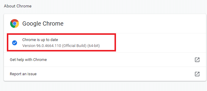 Если Google Chrome обновлен до последней версии, он покажет, что Chrome обновлен. Исправление плагинов Chrome, не работающих в Windows 10