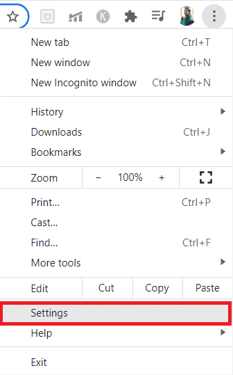 выберите параметр «Настройки». Исправление плагинов Chrome, не работающих в Windows 10
