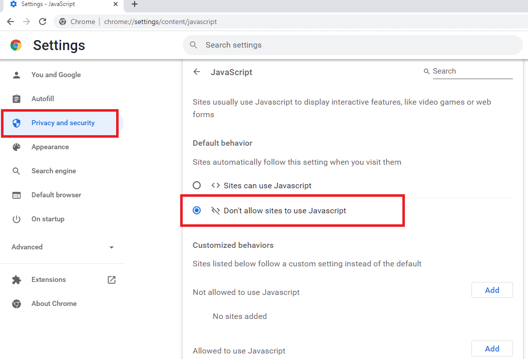 Отключить JavaScript