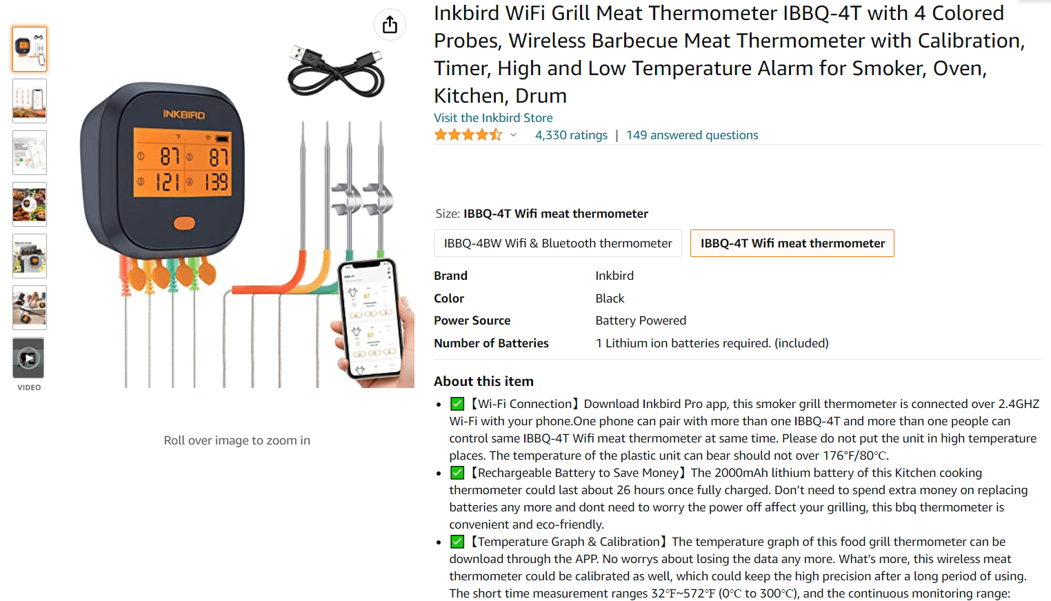 Inkbird WiFi 그릴 고기 온도계