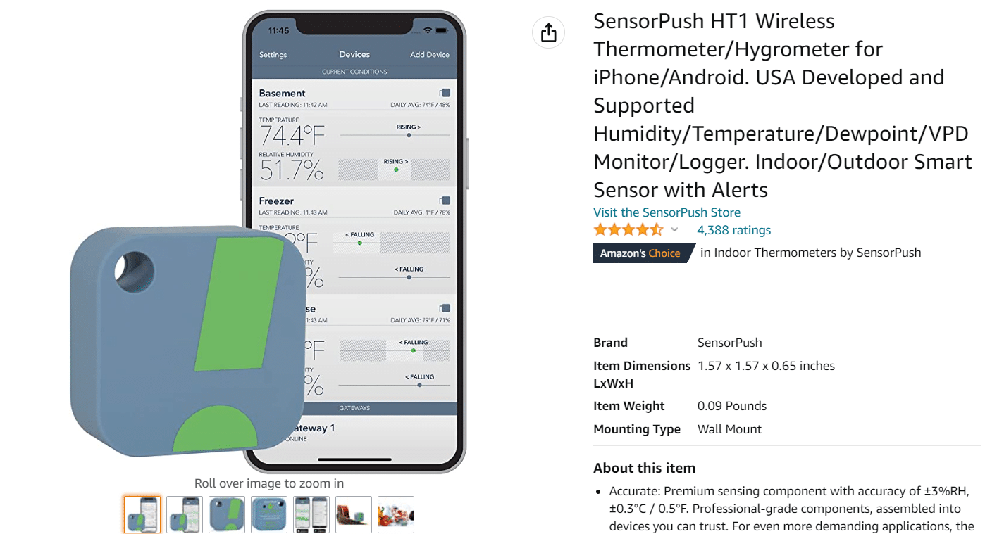 SensorPush 무선 온도계 또는 습도계. 11 최고의 WiFi 온도 및 습도 센서