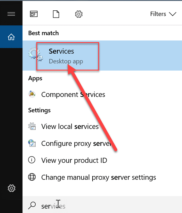 ไปที่แถบ Windows Search และค้นหา "Services"