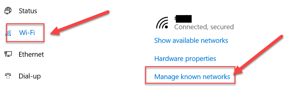 คลิกที่ตัวเลือก Wi-Fi จากนั้นคลิกที่ Manage Known Networks