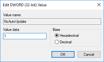 ดับเบิลคลิกที่ NoAutoUpdate DWORD & เปลี่ยนค่าเป็น1