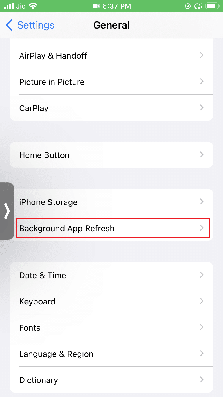 toque la opción de actualización de la aplicación en segundo plano en Configuración general en iPhone. Cómo transmitir Popcorn Time a Smart TV
