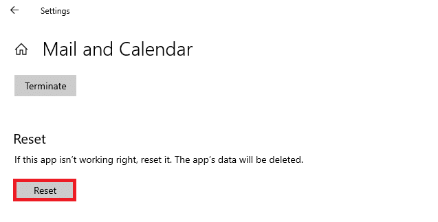 在这里，向下滚动设置列表并单击重置按钮。修复 Windows 10 中的错误代码 0x80070490