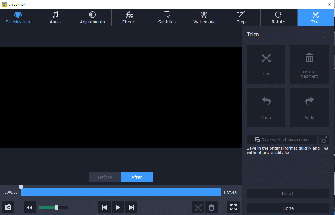 Bandingkan video sebelum dan sesudah perubahan di Movavi