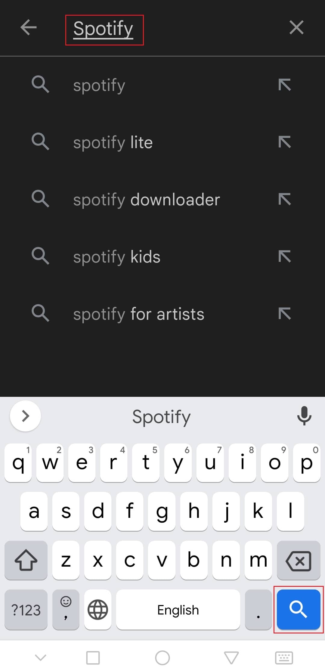 Google Play Store android uygulamasında Spotify'ı arayın. Spotify Sarılmış Çalışmamasını Düzeltin