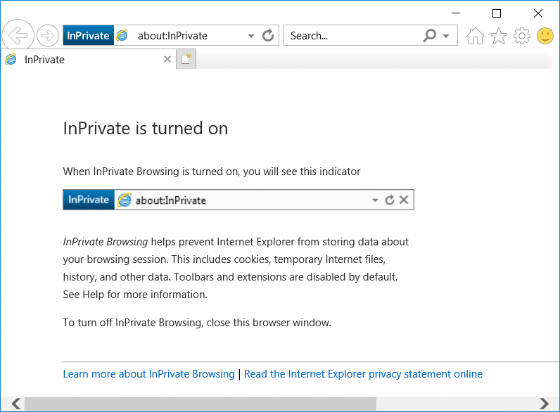 Internet Explorer에서 Ctrl+Shift+P를 눌러 InPrivate 브라우징을 엽니다.