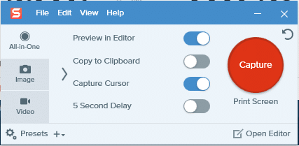Apri la finestra di cui desideri uno screenshot e avvia Snagit