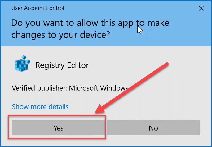 คลิกที่ "ใช่" เพื่อเปิด Registry Editor