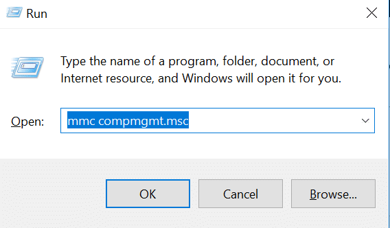 กด Windows Key + R จากนั้นพิมพ์ mmc compmgmt.msc แล้วกด Enter