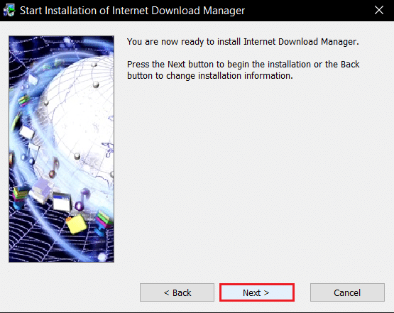 คลิกที่ถัดไปในตัวช่วยสร้างการติดตั้ง idm ตัวจัดการการดาวน์โหลดทางอินเทอร์เน็ต