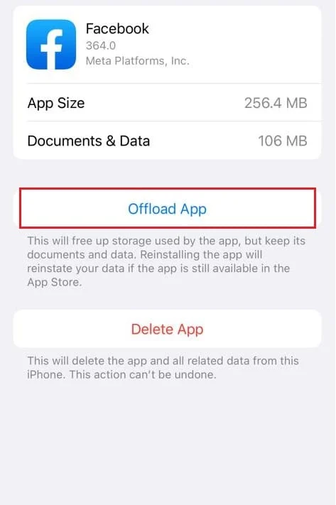 Tippen Sie in den Facebook iPhone-Einstellungen auf App auslagern