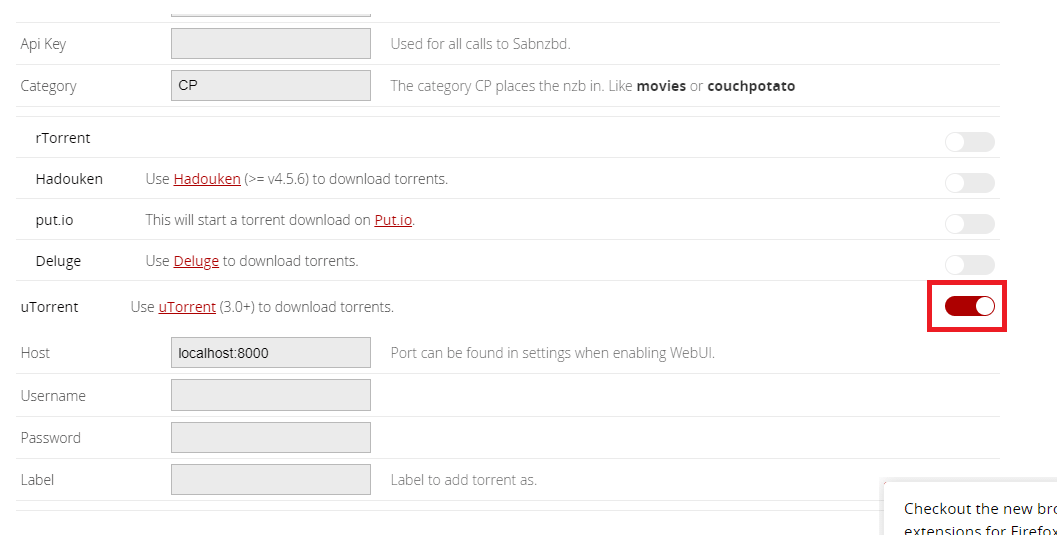 为 uTorrent 打开开关