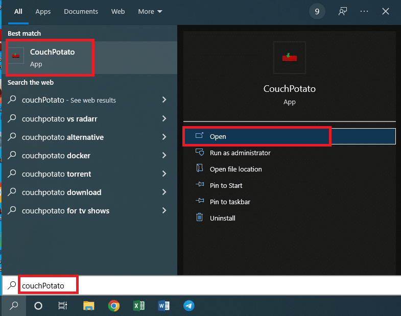 在您的 PC 上启动 CouchPotato 应用程序