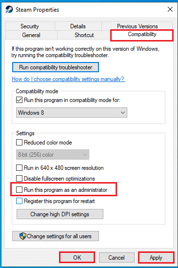 esegui l'app Steam in modalità compatibilità. Risolto il problema con steam_api64.dll mancante su Windows 10
