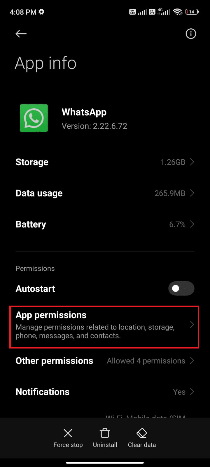 アプリの許可。最後に表示されたWhatsAppが表示されない問題を修正