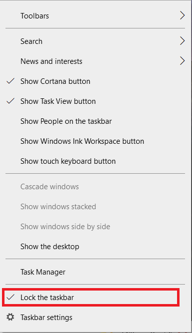 锁定任务栏。如何在 Windows 10 上全屏显示