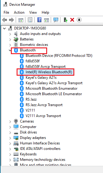 IntelRワイヤレスBluetoothRドライバーをクリックします