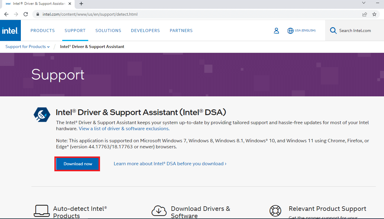 Intel PROSetワイヤレスドライバーを開き、[今すぐダウンロード]ボタンをクリックします