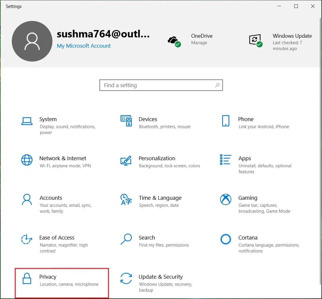 按 Windows 键 + I 打开设置,然后单击隐私