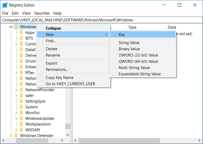 右键单击 Windows 键,然后选择新建和键