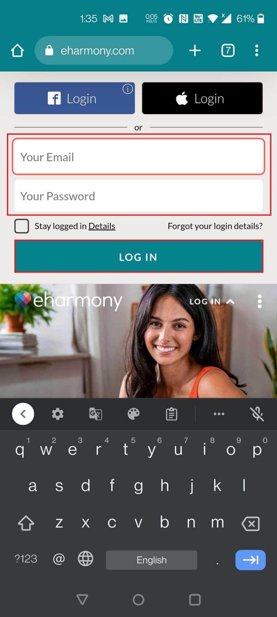 Introduceți datele de conectare și apăsați pe LOGIN. Cum să vă ștergeți contul eHarmony