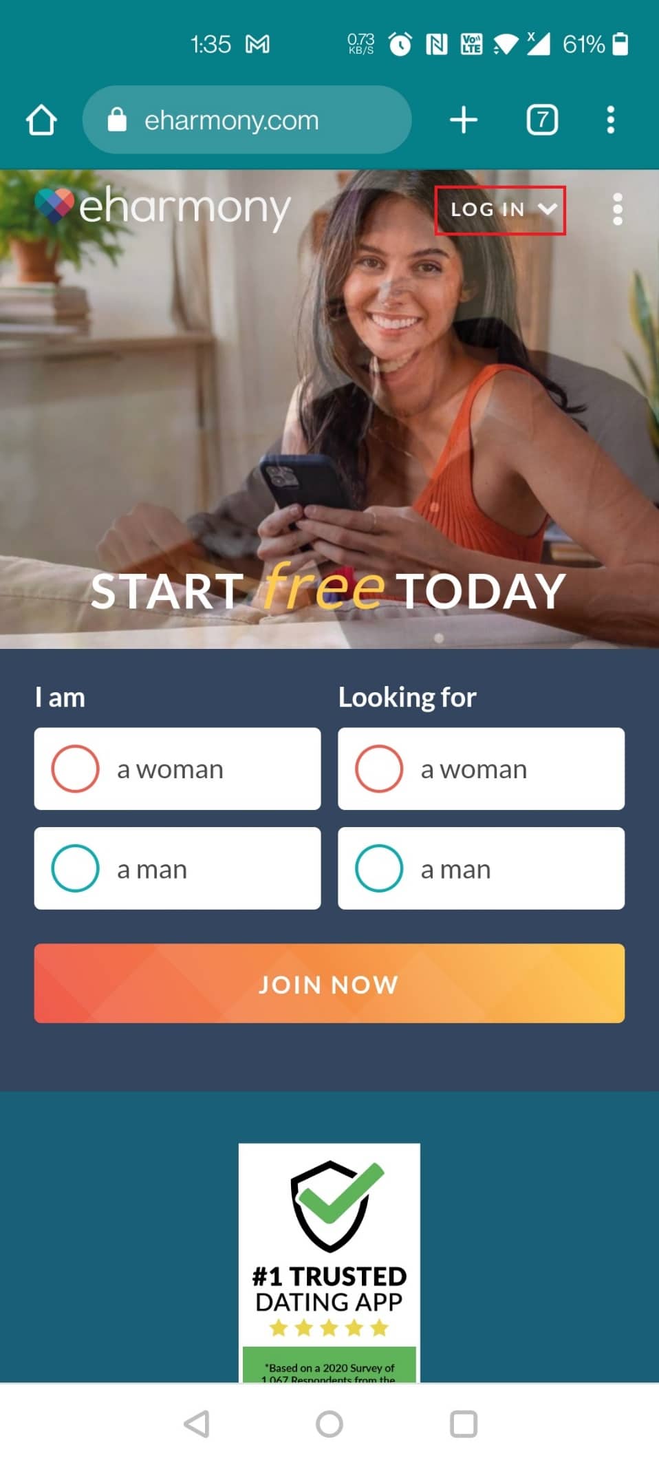 Atingeți LOG IN în partea de sus
