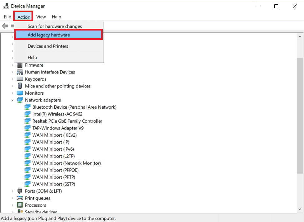 klik Tambahkan Perangkat Keras Lama. Cara Memasang Adaptor Tunneling Microsoft Teredo