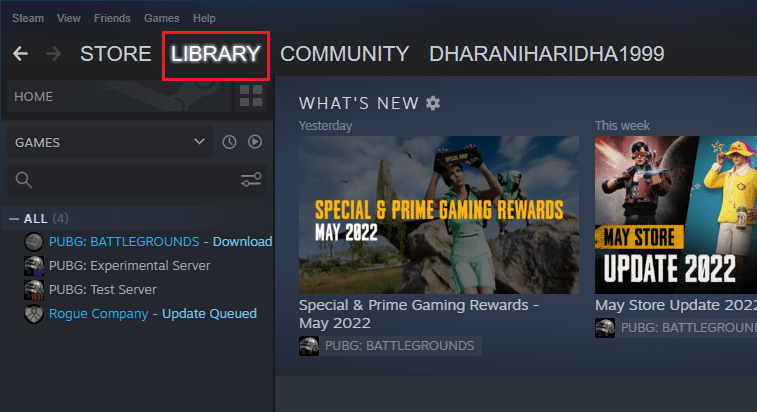 luncurkan Steam dan navigasikan ke PERPUSTAKAAN