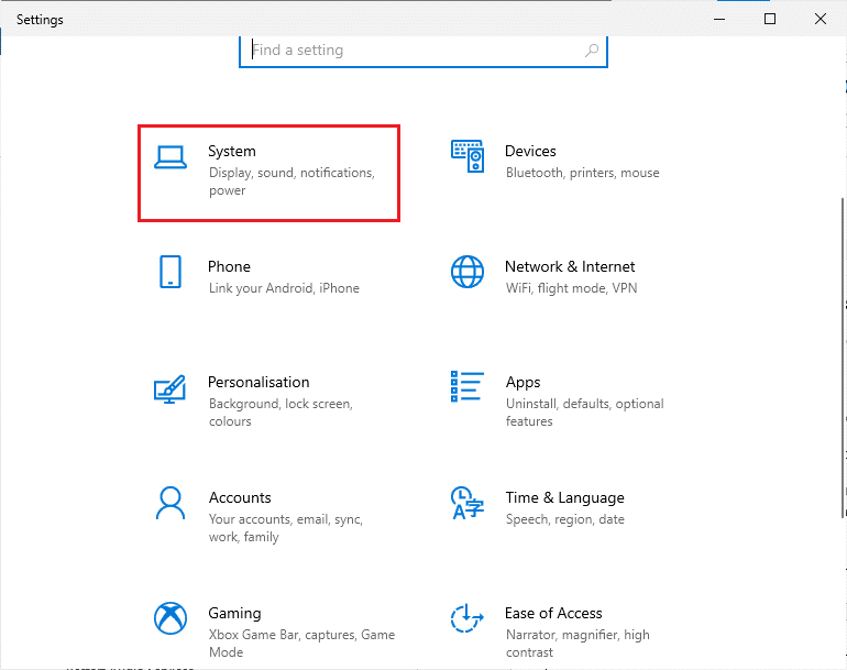 klik Sistem. Perbaiki PUBG Terjebak di Layar Pemuatan di Windows 10