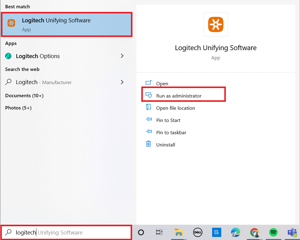 apri il software Logitech Unified come amministratore