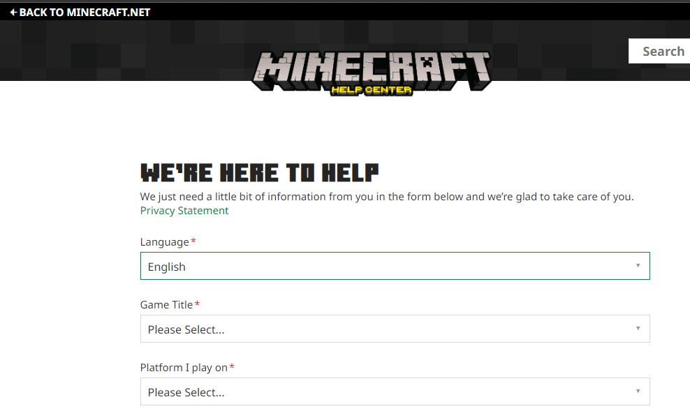Puoi anche raccogliere un ticket per contattare il supporto di Minecraft