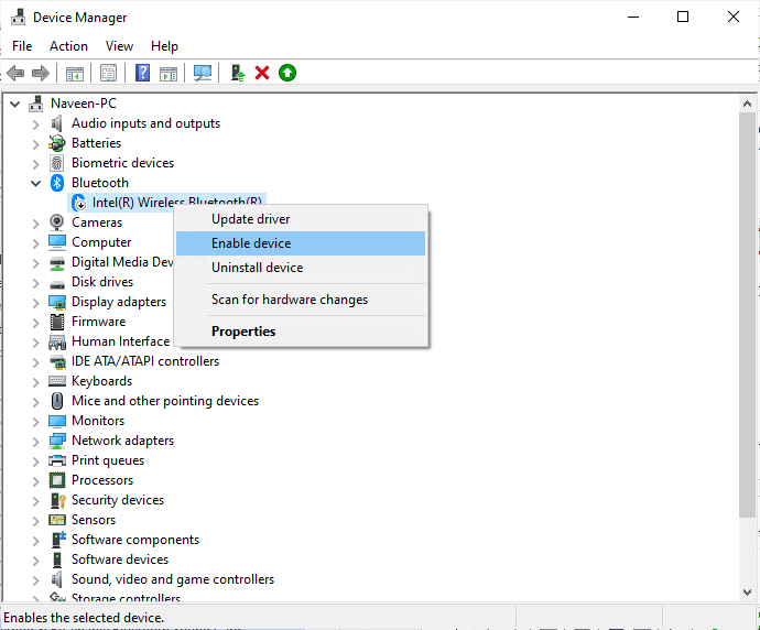 selezionare l'opzione Abilita dispositivo. Risolvi la balbuzie delle cuffie Bluetooth su Windows 10