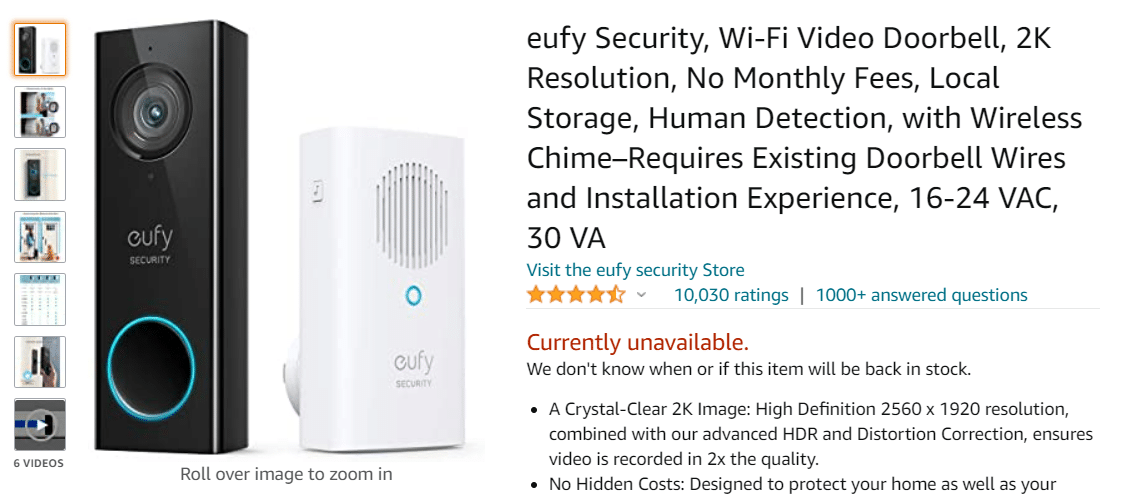Bel Pintu Video Wi-Fi Keamanan Eufy