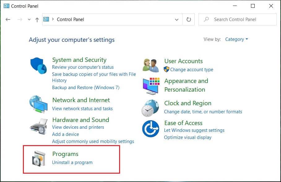 从控制面板单击卸载程序。 |在 Windows 10 上释放硬盘空间的 10 种方法