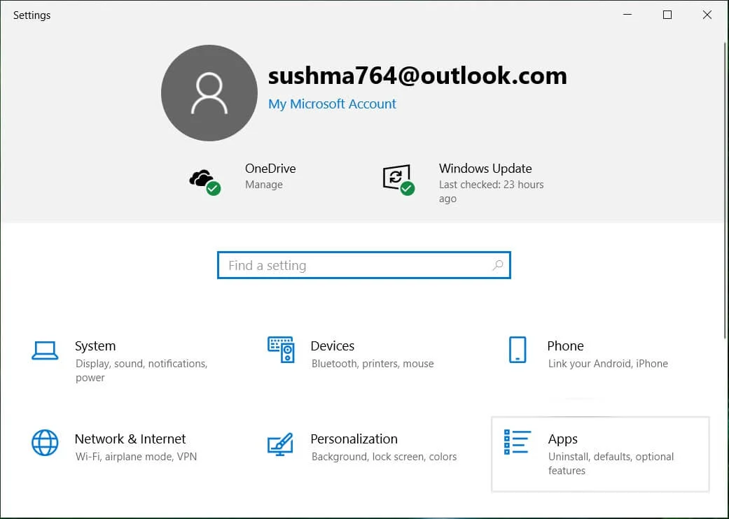 按 Windows 键 + I 打开设置,然后单击应用程序
