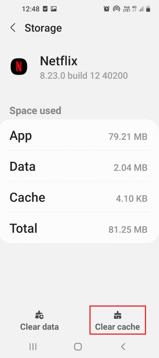 tocca il pulsante Cancella cache | Audio e immagine Netflix non sincronizzati con Android