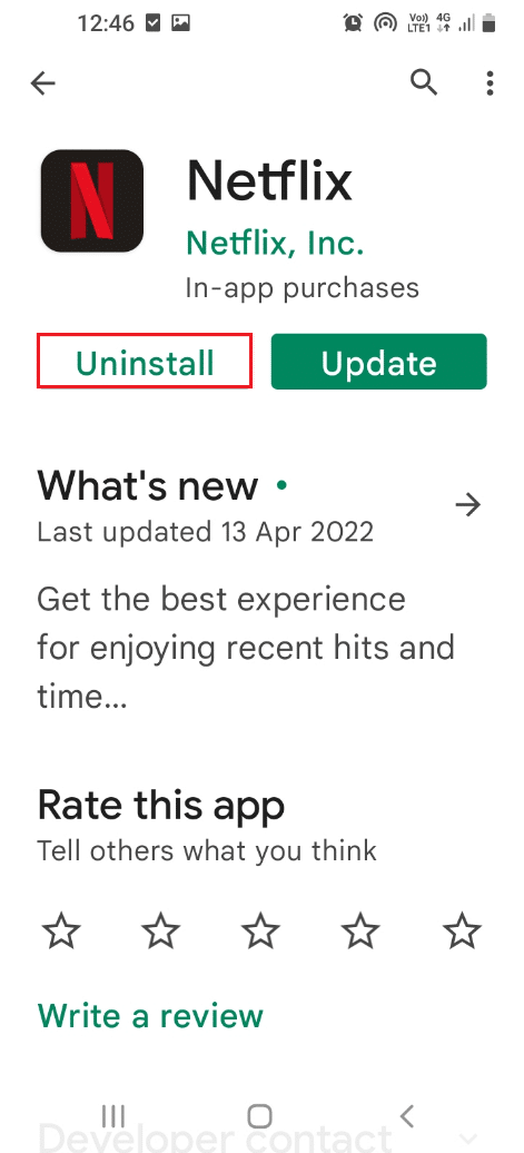 Tocca il pulsante Disinstalla per disinstallare l'app Netflix