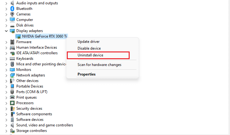 disinstallare il driver del dispositivo di visualizzazione nvidia