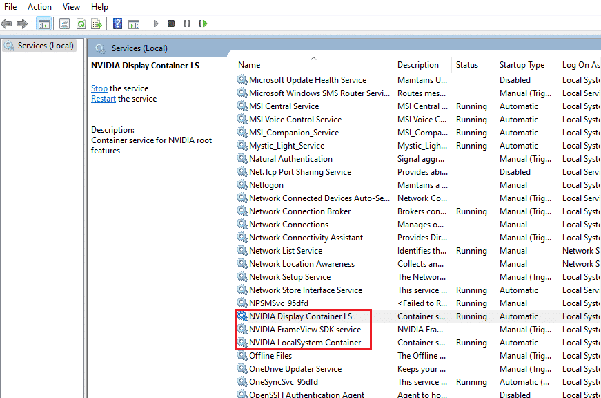 nvidia frameview sdk service e servizi container localsystem