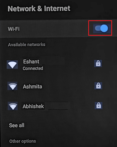nyalakan dan matikan wifi di mi tv