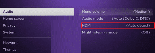 impostazioni della modalità audio roku HDMI